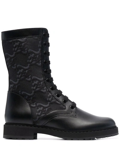 Shop Fendi Logo-debossed Combat Boots In Black