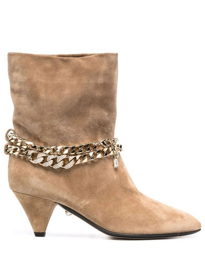 Shop Alevì Chain-embellished Suede Boots In Neutrals
