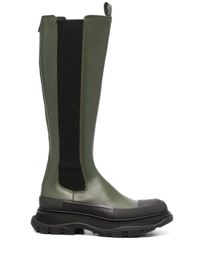Shop Alexander Mcqueen Tread Slick Knee-high Boots In Green