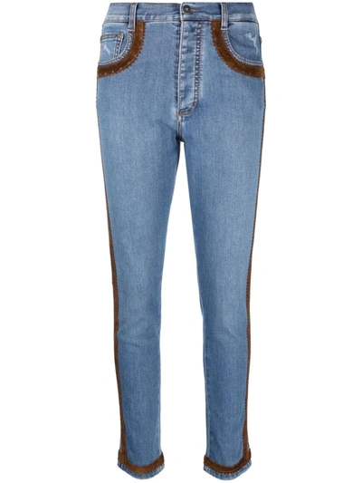 Shop Ermanno Scervino Contrast-trim Slim-fit Jeans In Blue