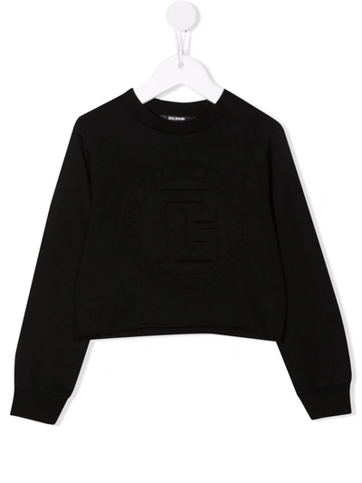 Shop Balmain Debossed-logo Sweatshirt In Black