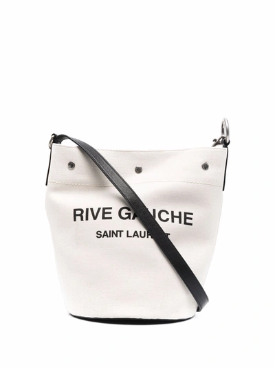 Shop Saint Laurent Logo-print Bucket Shoulder Bag In Nude