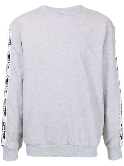 Shop Moschino Logo-tape Crew Neck Sweatshirt In Grau