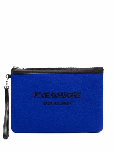 Saint Laurent Logo Lettering Clutch Bag Blue In Blau