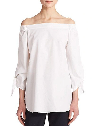 Shop Tibi Satin Poplin Off-the-shoulder Top In White