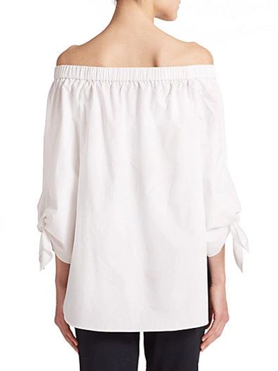 Shop Tibi Satin Poplin Off-the-shoulder Top In White