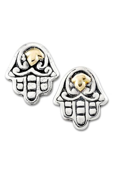 Shop Samuel B. 18k Yellow Gold & Sterling Silver Hamsa Stud Earrings In Silver And Gold