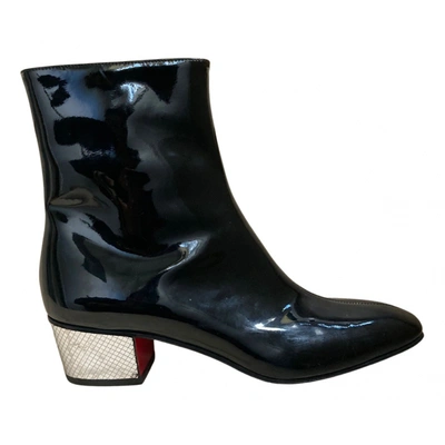 Pre-owned Christian Louboutin Patent Leather Ankle Boots In Black