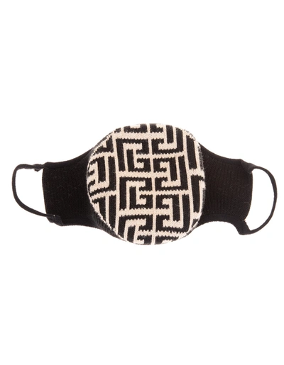 Shop Balmain Woman Black And Ivory Face Mask With Monogram