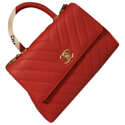 Pre-owned Chanel Coco Handle Leather Handbag In Red