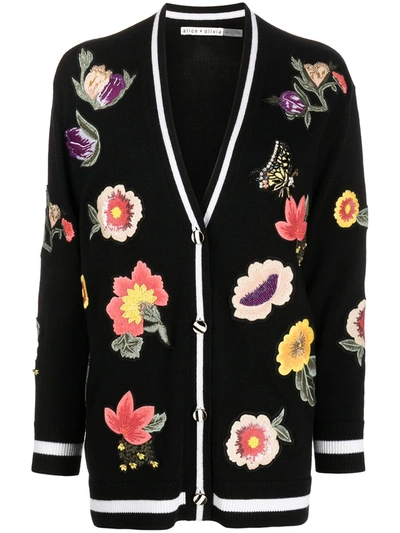 Shop Alice And Olivia Bradford Embroidered Cardigan In Black