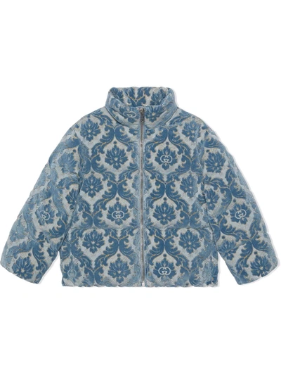 Shop Gucci Gg Velvet Padded Jacket In Blue