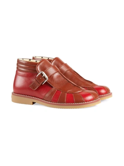 Shop Gucci Two-tone Leather Buckled Boots In Red