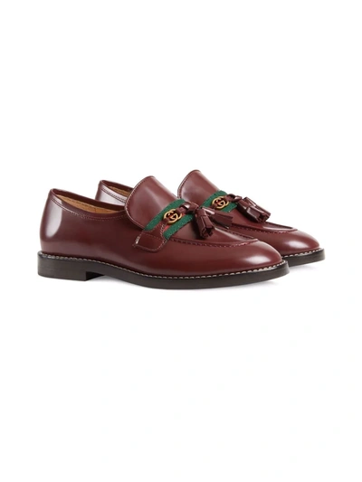 Shop Gucci Web-trim Leather Loafers In Red