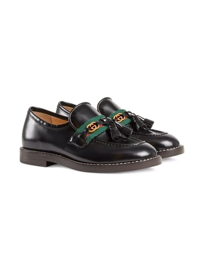 Shop Gucci Web-trim Leather Loafers In Black