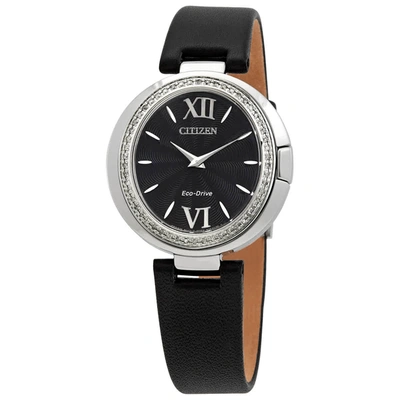 Shop Citizen Capella Diamond Black Dial Ladies Watch Ex1500-01e In Black,silver Tone