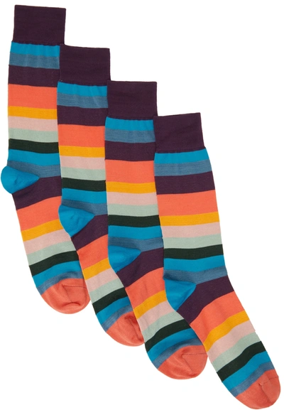 Shop Paul Smith Four-pack Multicolor Artist Stripe Socks In 96 Multi