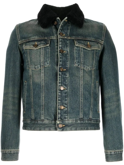 Shop Saint Laurent Shearling-collar Denim Jacket In Blue