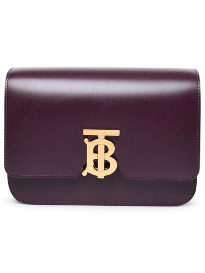 Shop Burberry Dark Garnet Leather Small Tb Bag In Bordeaux