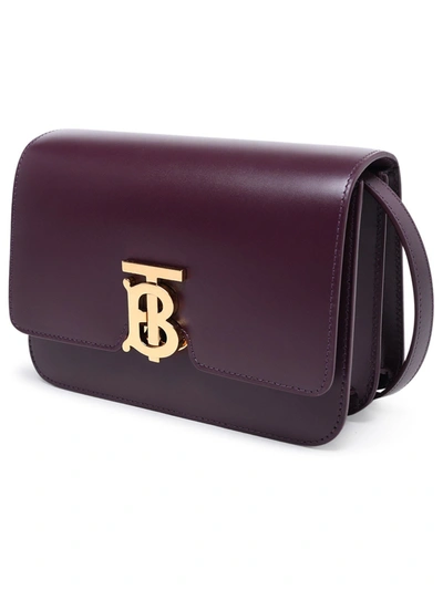 Shop Burberry Dark Garnet Leather Small Tb Bag In Bordeaux