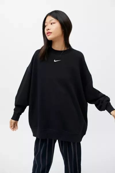 Shop Nike Essential Oversized Crew Neck Sweatshirt In Black