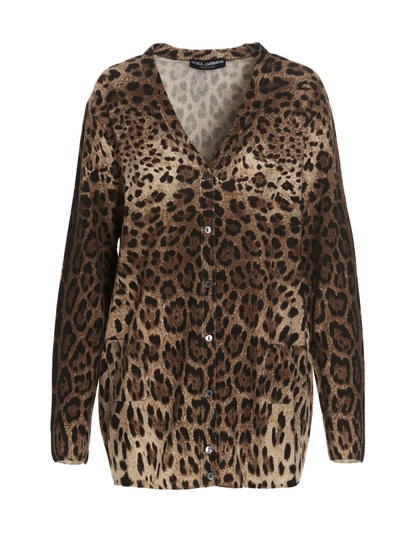 Shop Dolce & Gabbana Leopard Printed Cardigan In Multi