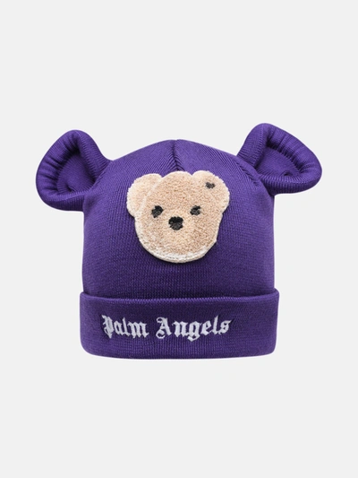 Shop Palm Angels Purple Wool Bear Beanie In Violet