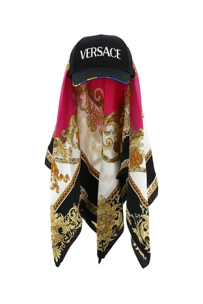 Shop Versace Medusa Renaissance Foulard Detail Cap In Multi