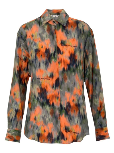 Shop Off-white Abstract Floral Print Shirt In Orange In Multi
