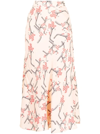 Shop Paule Ka Blossom-print Flared Midi Skirt In Pink