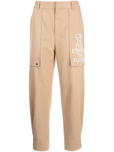 Shop Ports V Slogan-embroidered Tapered Trousers In Brown