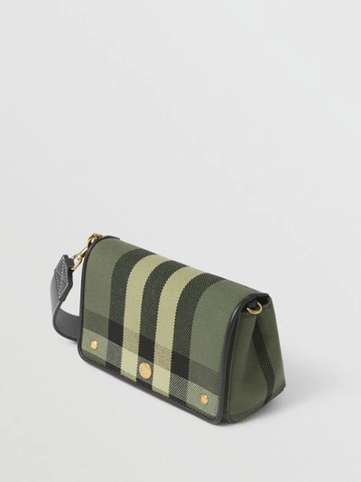 Shop Burberry Small Check Canvas Crossbody Bag In Military Green