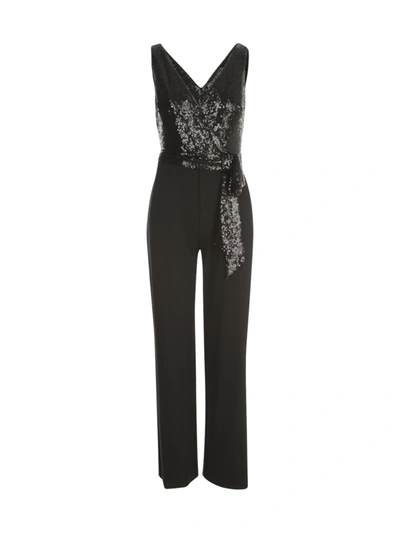 Shop Lauren Ralph Lauren Tied Waist Sequined Jumpsuit In Black
