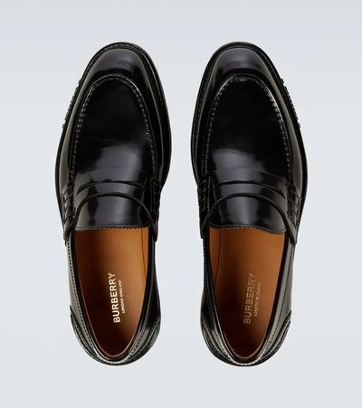 Shop Burberry Elkerton Leather Loafers In Black