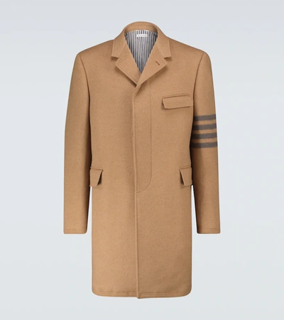 Shop Thom Browne 4-bar Chesterfield Camel Coat In Beige