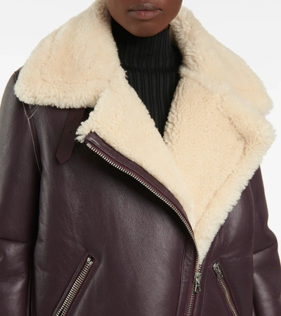 Shop Acne Studios Velocite Leather And Shearling Biker Jacket In Red