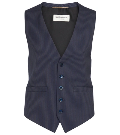 Shop Saint Laurent Pinstriped Wool Vest In Blue