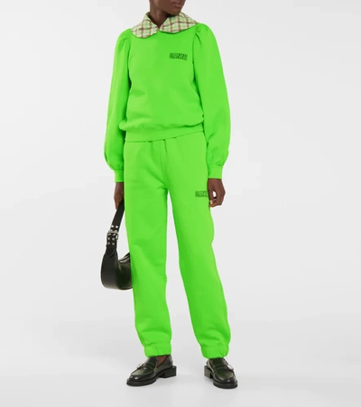 Shop Ganni Software Isoli Cotton Sweatpants In Green