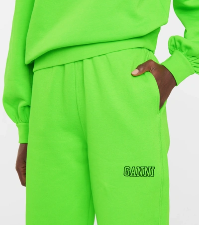 Shop Ganni Software Isoli Cotton Sweatpants In Green