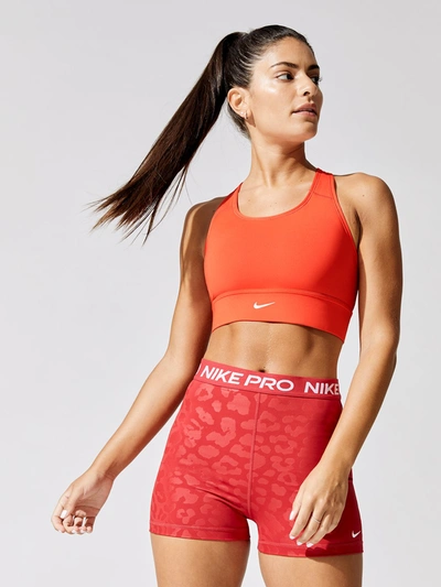 Shop Nike Dri-fit Swoosh Longline Bra In Chile Red,white