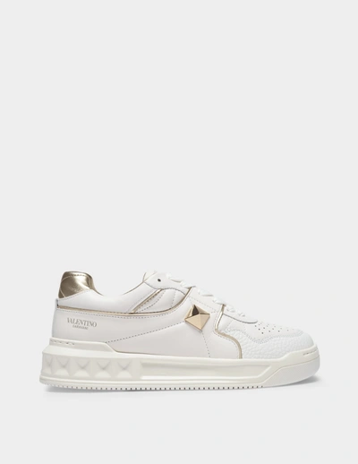 Shop Valentino Sneaker In White And Gold Leather