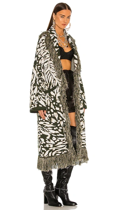 THURSTON FRINGE SHAWL DUSTER – FOREST GREEN ANIMAL