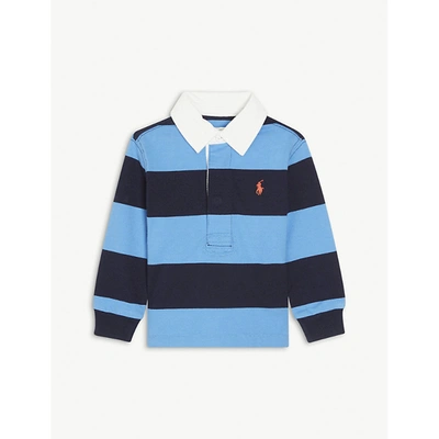Shop Ralph Lauren Riviera Blue/navy Striped Logo-embroidered Cotton Rugby Shirt 3-24 Months 9 Months