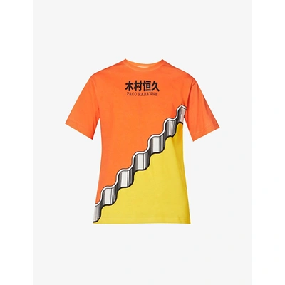 Shop Rabanne Womens Orange Jaune X Kimura Tsunehisa Graphic-print Cotton-jersey T-shirt M