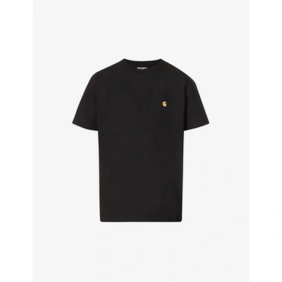 Shop Carhartt Wip Men's Black Gold Chase Brand-embroidered Cotton-jersey T-shirt