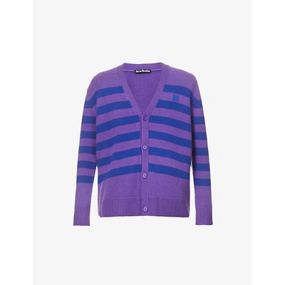 Shop Acne Studios Mens Purple Blue Kimano Striped Wool Cardigan L