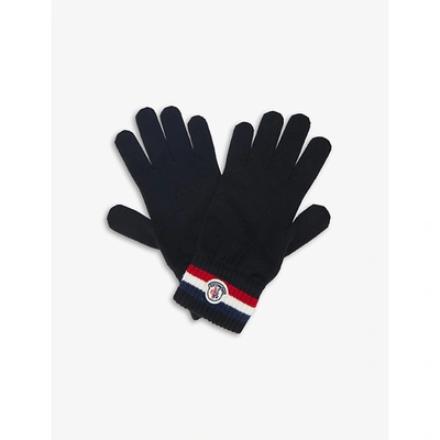 Shop Moncler Mens Black Striped Brand-patch Wool Gloves Xl