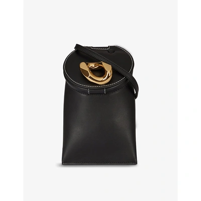 Shop Jw Anderson Womens Black Lid Pocket Embellished Leather Cross-body Bag
