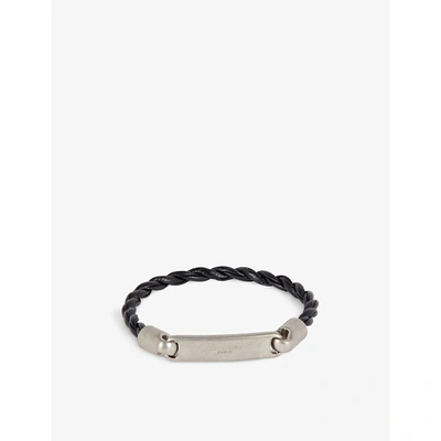 Shop Saint Laurent Mens Nero Single-wrap Brand-plaque Leather Bracelet M