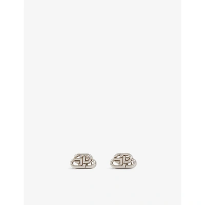Shop Balenciaga Womens Silver Logo-interlocking Zamac Stud Earrings